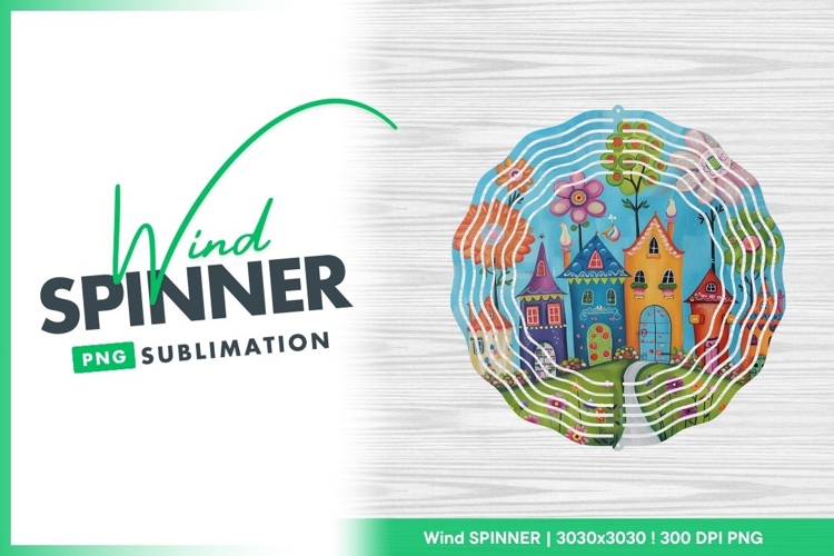 Whimsical Colorful Houses and Flowers on Wind Spinner