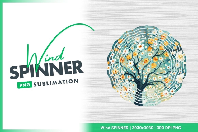 Watercolor Tree Illustration with Orange and Wind Spinner