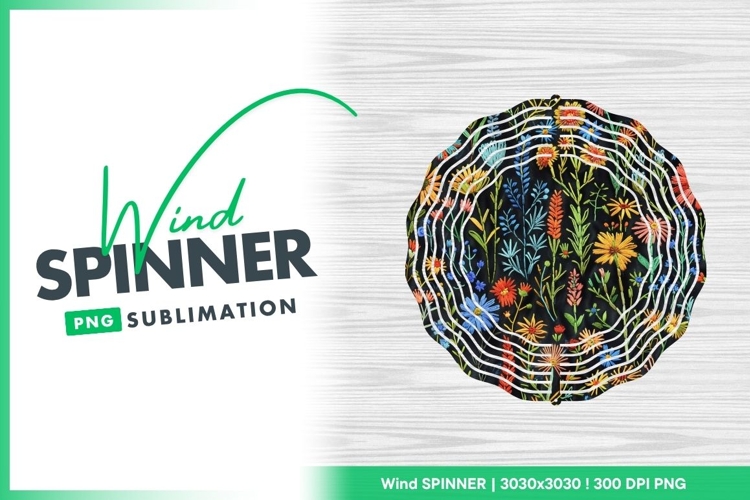 Colorful embroidered flowers on black Wind Spinner