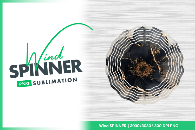 Abstract black flower with golden accents Wind Spinner
