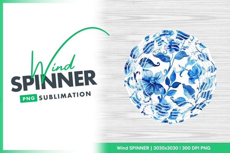 Blue watercolor floral seamless wind spinner design