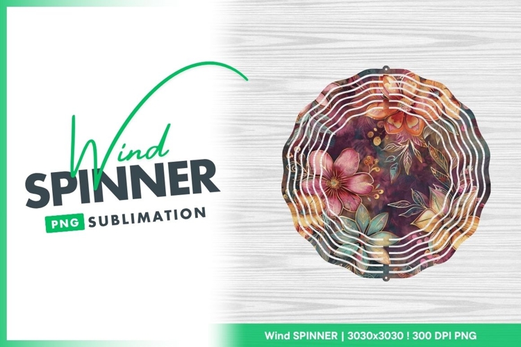 Watercolor floral pattern with gold outlines wind spinner