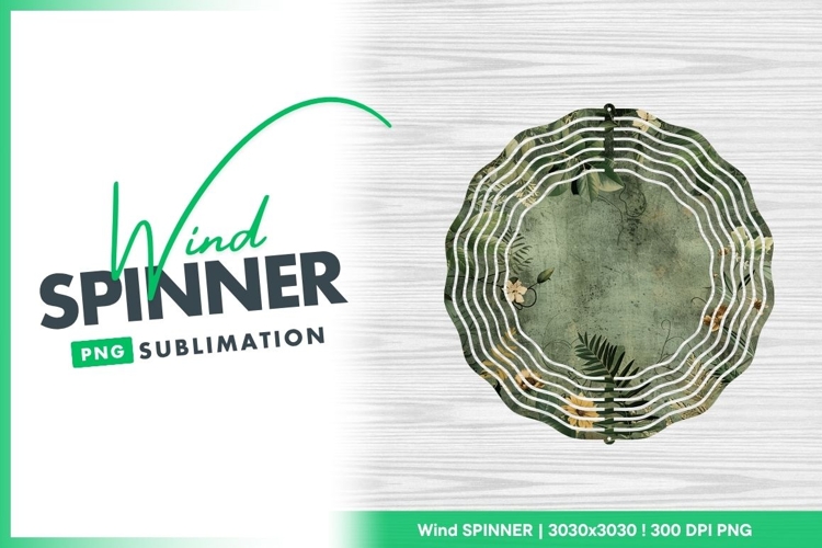 Vintage floral frame on textured green wind spinner