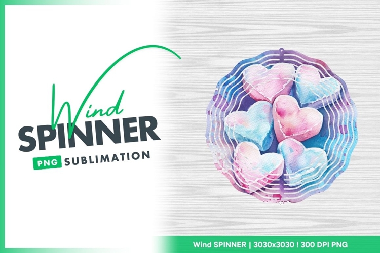 Watercolor hearts composition pink and blue wind spinner