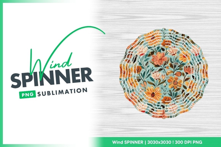 Floral pattern orange pink flowers light blue wind spinner