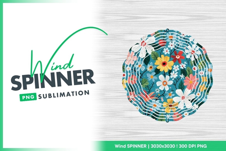 Colorful flower garden pattern on blue wind spinner