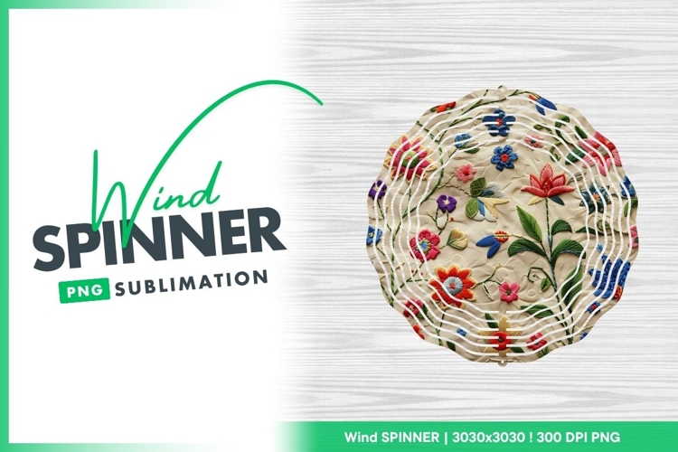 Floral embroidery stitches pattern wind spinner round png