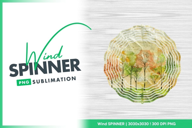 Watercolor autumn trees on crumpled wind spinner