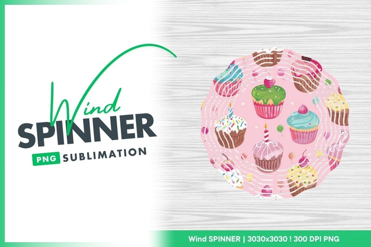Cupcake theme wind spinner round sublimation design