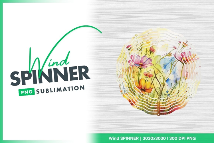 Watercolor flowers wind spinner round sublimation design