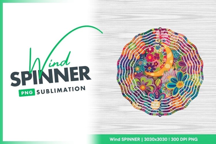 Floral wind spinner round sublimation design example image 1