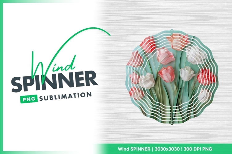 Tulip Flowers on Wooden Wind Spinner Round Png example image 1