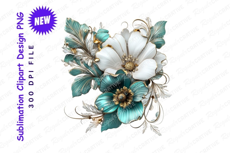 Elegant Floral Arrangement With White And Teal Flowers PNG
