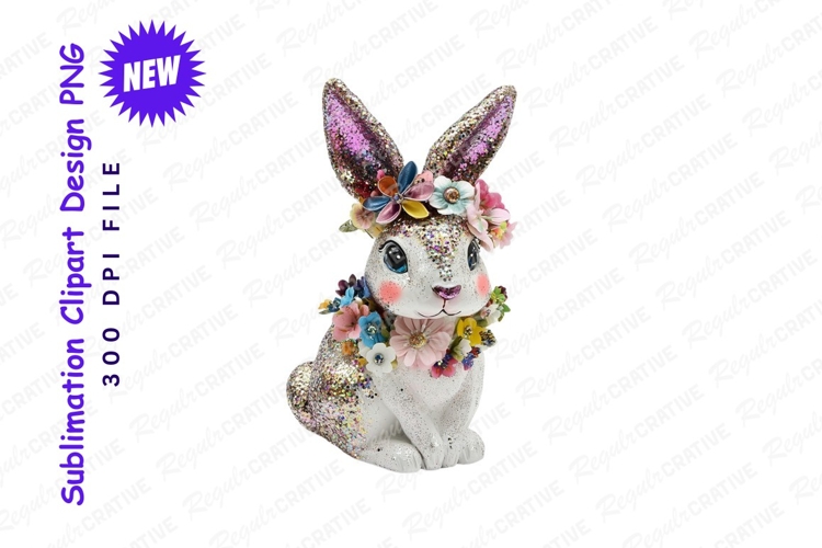 Whimsical Easter Bunny Figurine With Flowers And Clipart