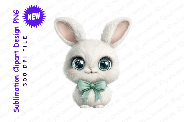 Cute white bunny with big eyes clipart png example image 1