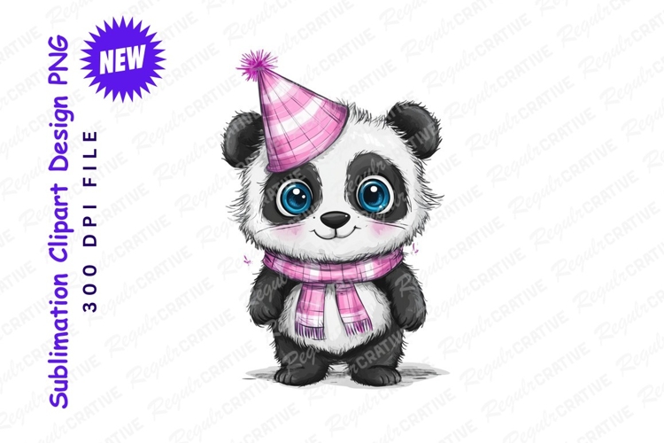 Cute panda wearing party hat clipart png