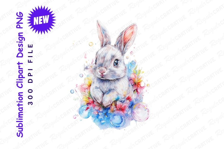 Watercolor easter bunny floral clipart png