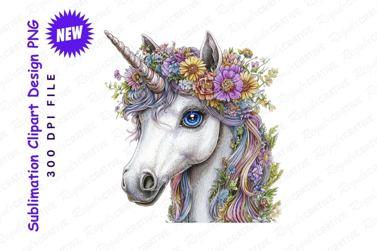 Floral unicorn head clipart png illustration
