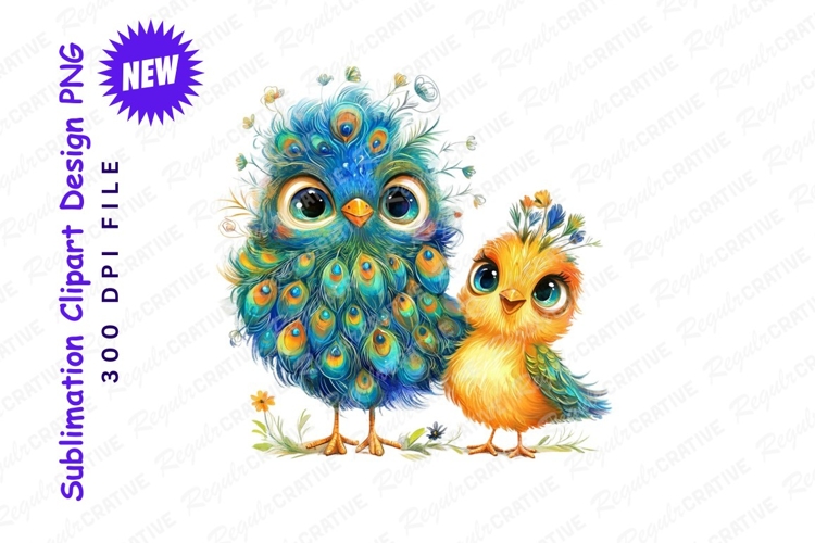Two cute cartoon birds clipart png