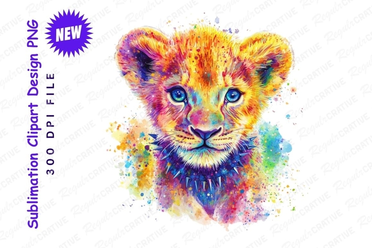 Colorful Lion Cub Watercolor With Spiked Collar clipart png