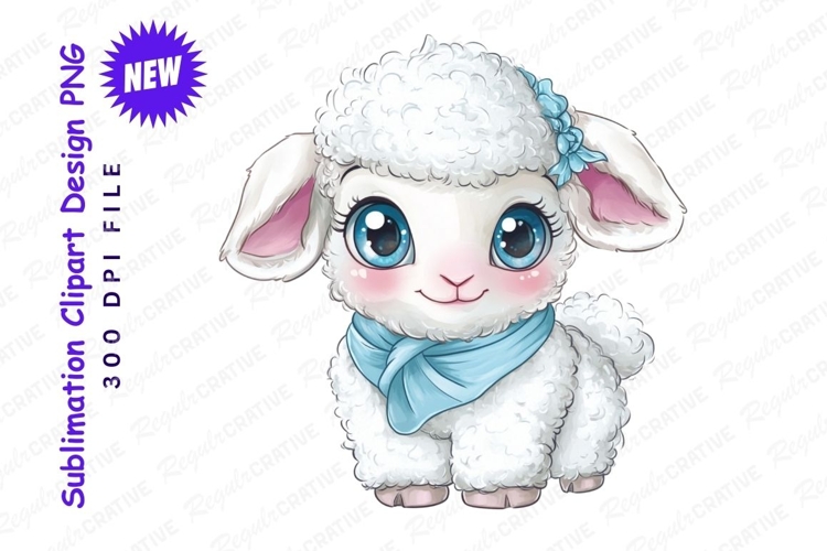 Cute Cartoon Lamb Wearing Blue Scarf Clipart Png