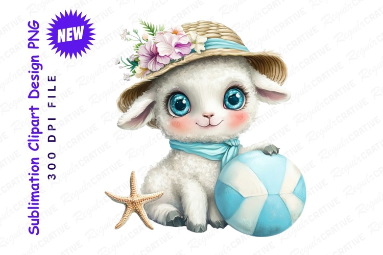Cute Lamb At Beach Clipart Png