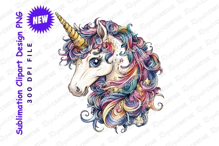 Rainbow haired unicorn illustration clipart png