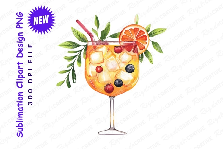 Watercolor spritz cocktail with orange and berries clipart