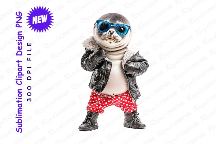Seal in leather jacket and sunglasses clipart png