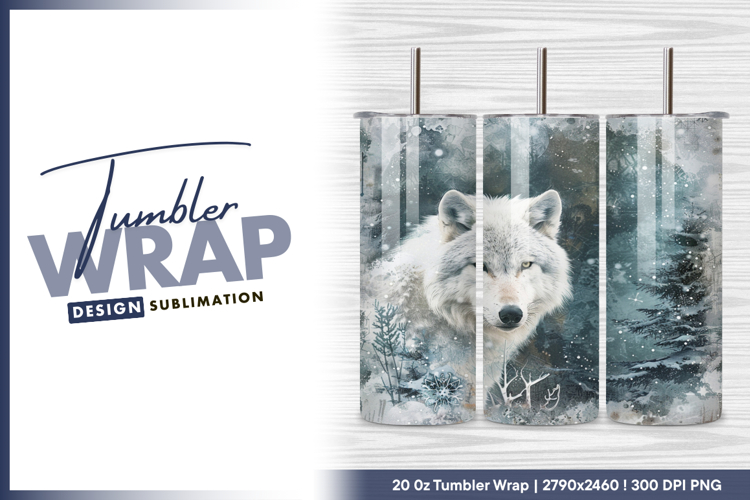 Winter wolf portrait forest snowfall tumbler png