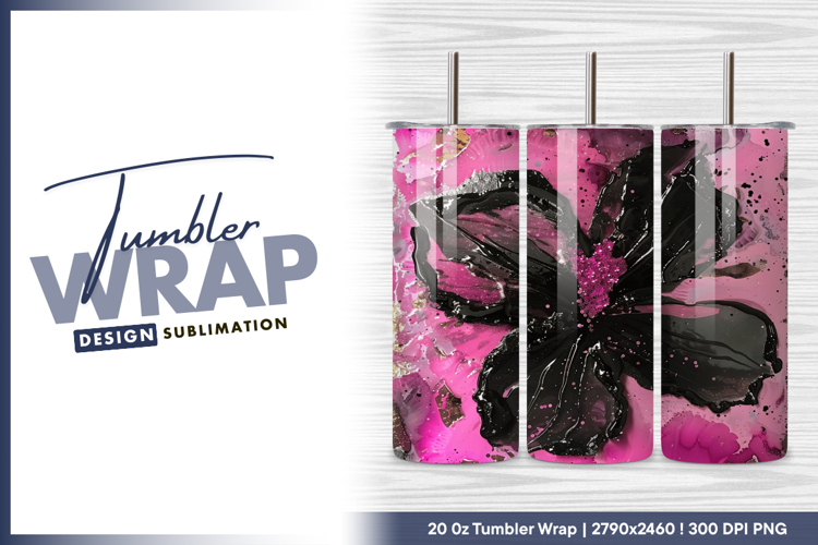Black flower on pink artistic background tumbler png