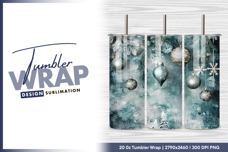 Teal christmas ornaments winter scene tumbler png