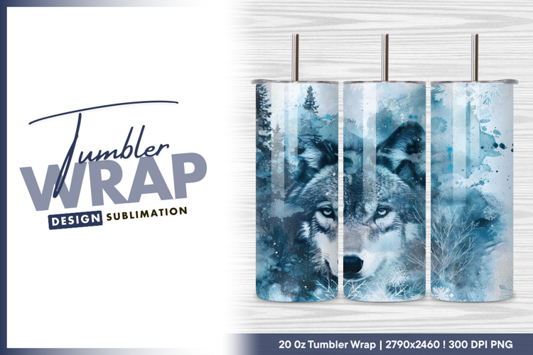 Wolf portrait amidst winter snowflakes tumbler png