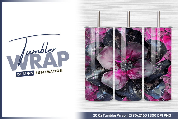 Textured pink and black floral artwork tumbler png