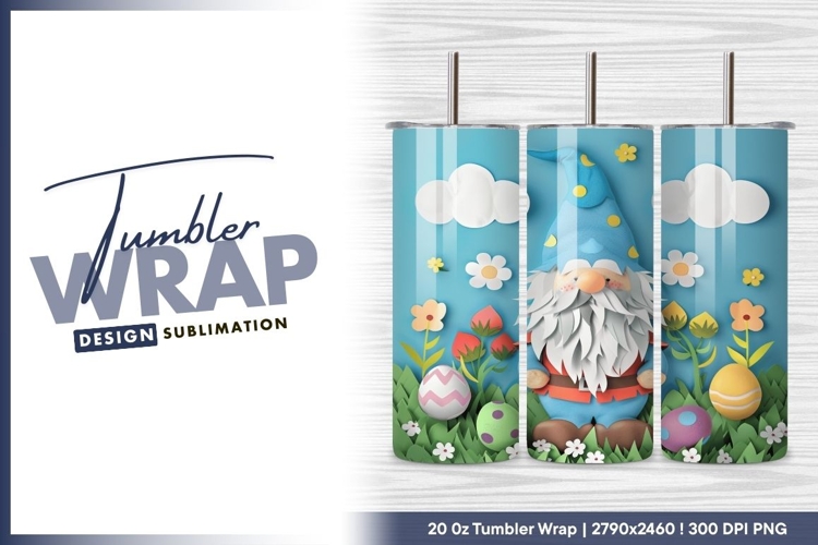 Easter gnome with eggs paper cut style tumbler png