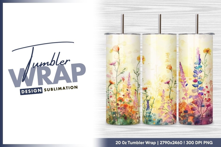 Watercolor floral meadow with lupines and poppies tumbler