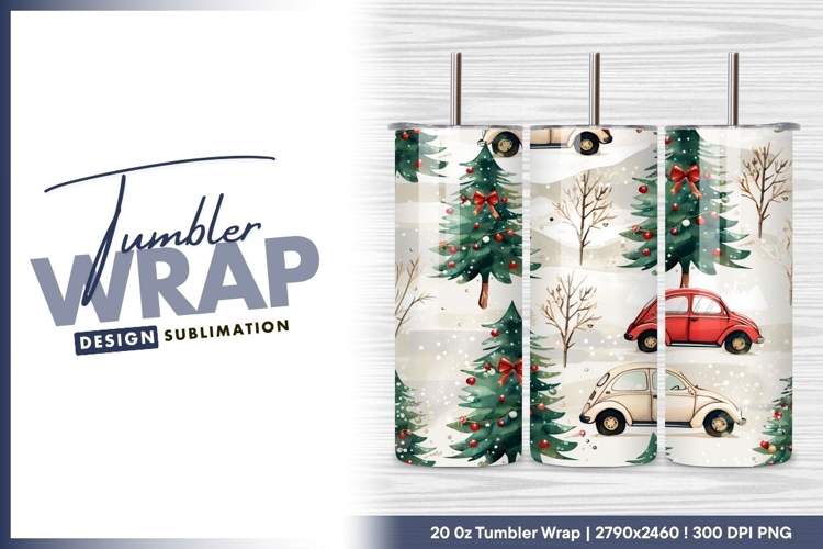 Winter seamless pattern with cars and christmas tumbler png