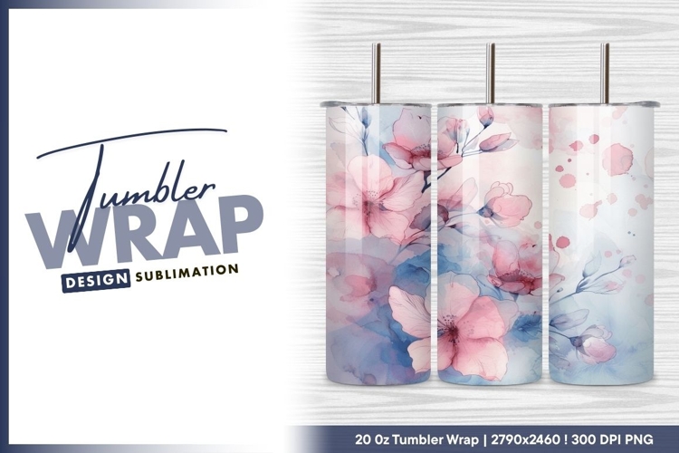 Pink floral watercolor illustration tumbler png design