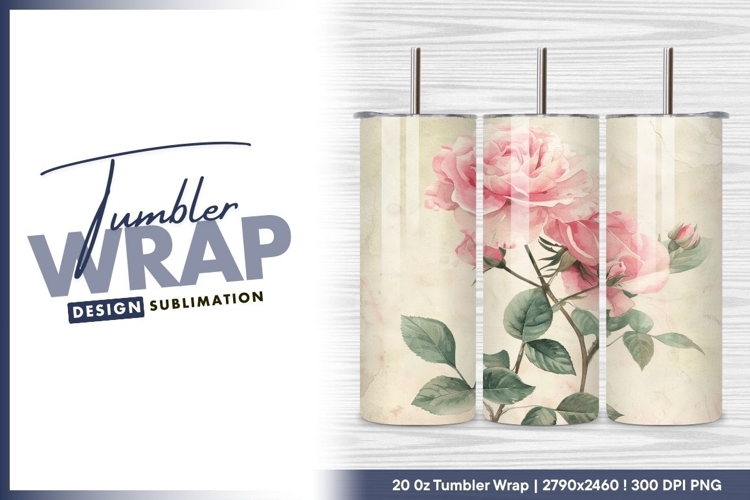 Pink roses watercolor on textured background tumbler png
