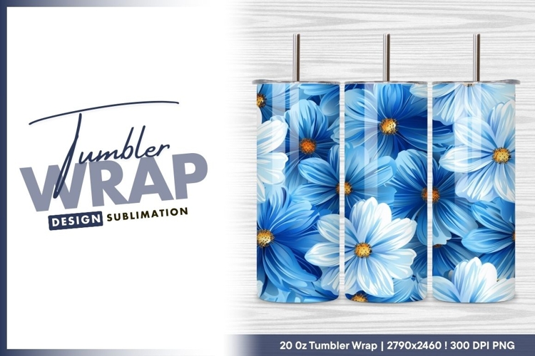Blue and white floral seamless pattern tumbler png
