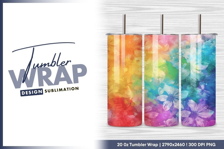 Rainbow floral background tumbler png