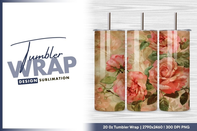 Vintage roses floral background tumbler png