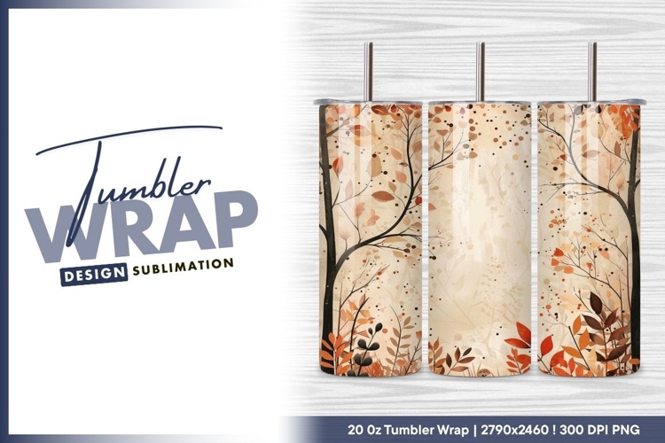 Autumn watercolor illustration with trees and leaves tumbler