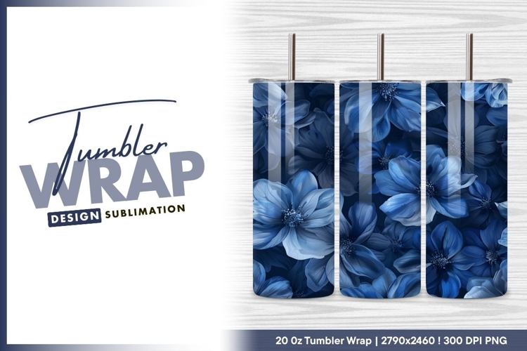 Blue floral pattern delicate flower petals tumbler png