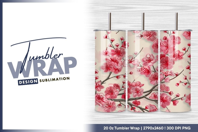 Cherry blossom flower pattern background tumbler png
