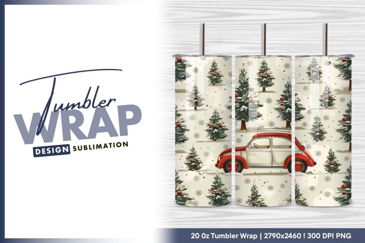 Christmas trees and car seamless pattern tumbler png