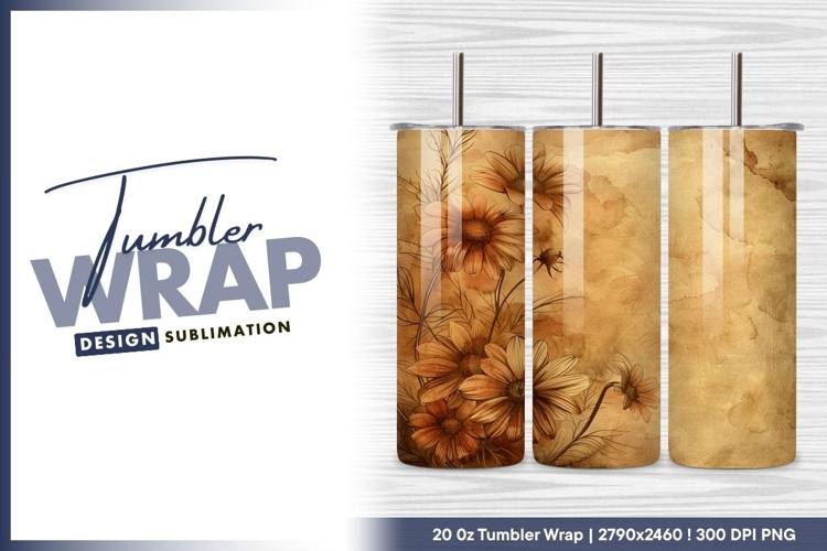 Vintage floral background with antique paper tumbler png