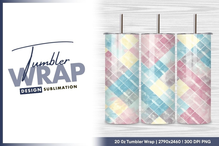 Pastel grunge diamond grid pattern tumbler png