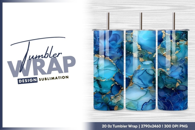 Blue and gold alcohol ink texture tumbler png