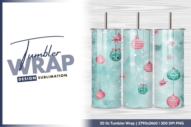 Festive christmas ornaments on turquoise tumbler